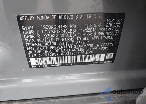 2023 Honda Hr-V Awd Sport from USA, damaged, VIN 3CZRZ2H57PM723323